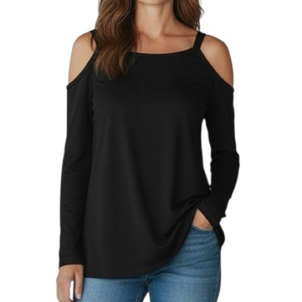RAMY BROOK Black Long Sleeve Cold Shoulder Top Size Small